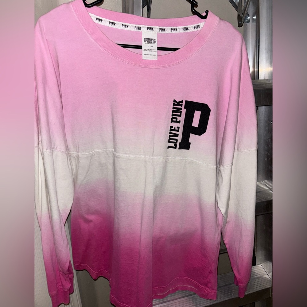 PINK, Long-sleeve shirt, Pink/White, Size LG